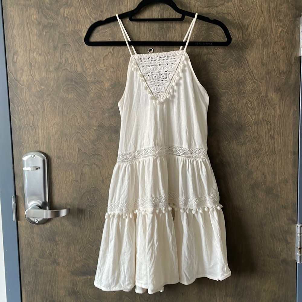 Cream Crochet Lace Pom Dress